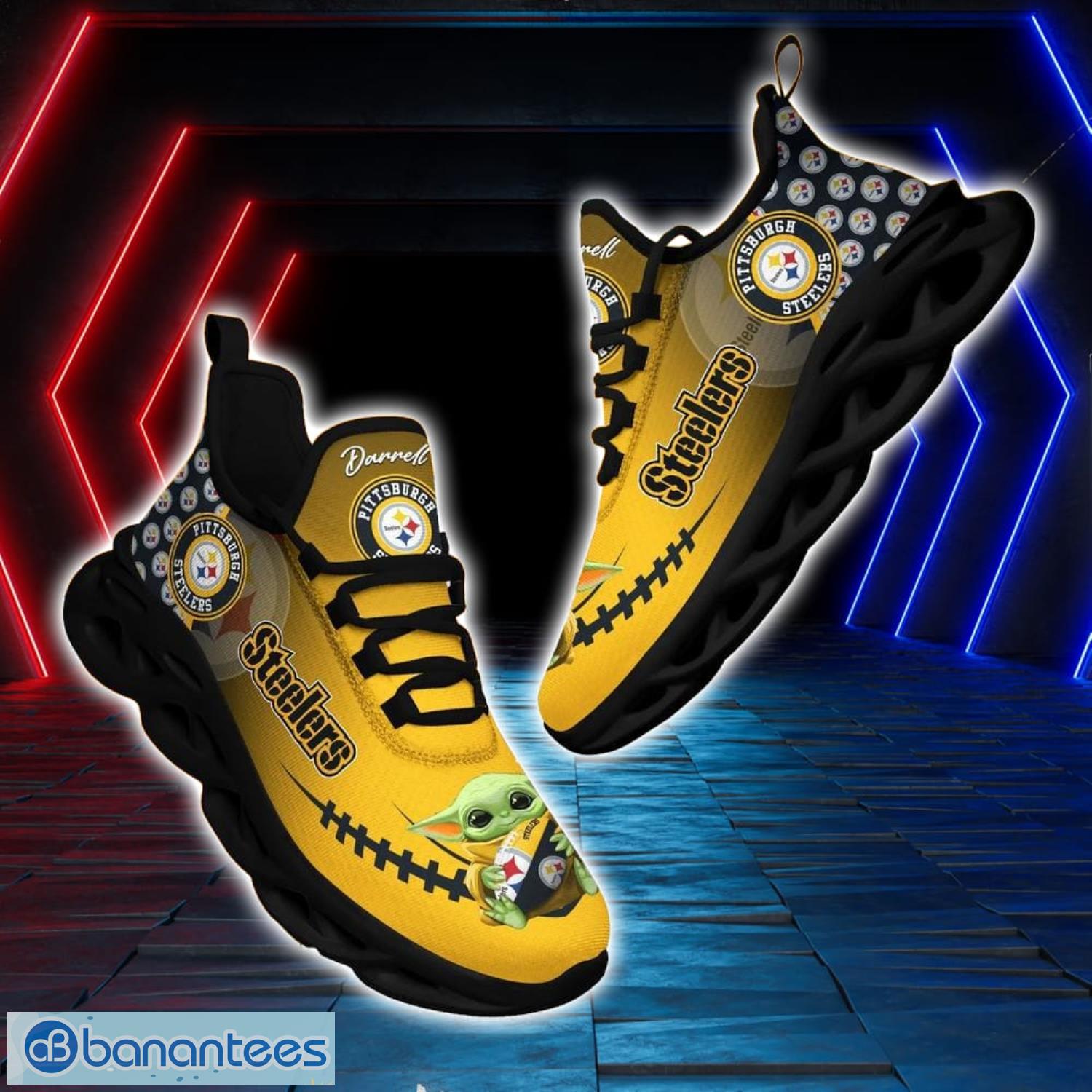Pittsburgh Steelers NFL Max Soul Shoes Custom Name Yoda Lover Gift Running Sneakers Product Photo 1