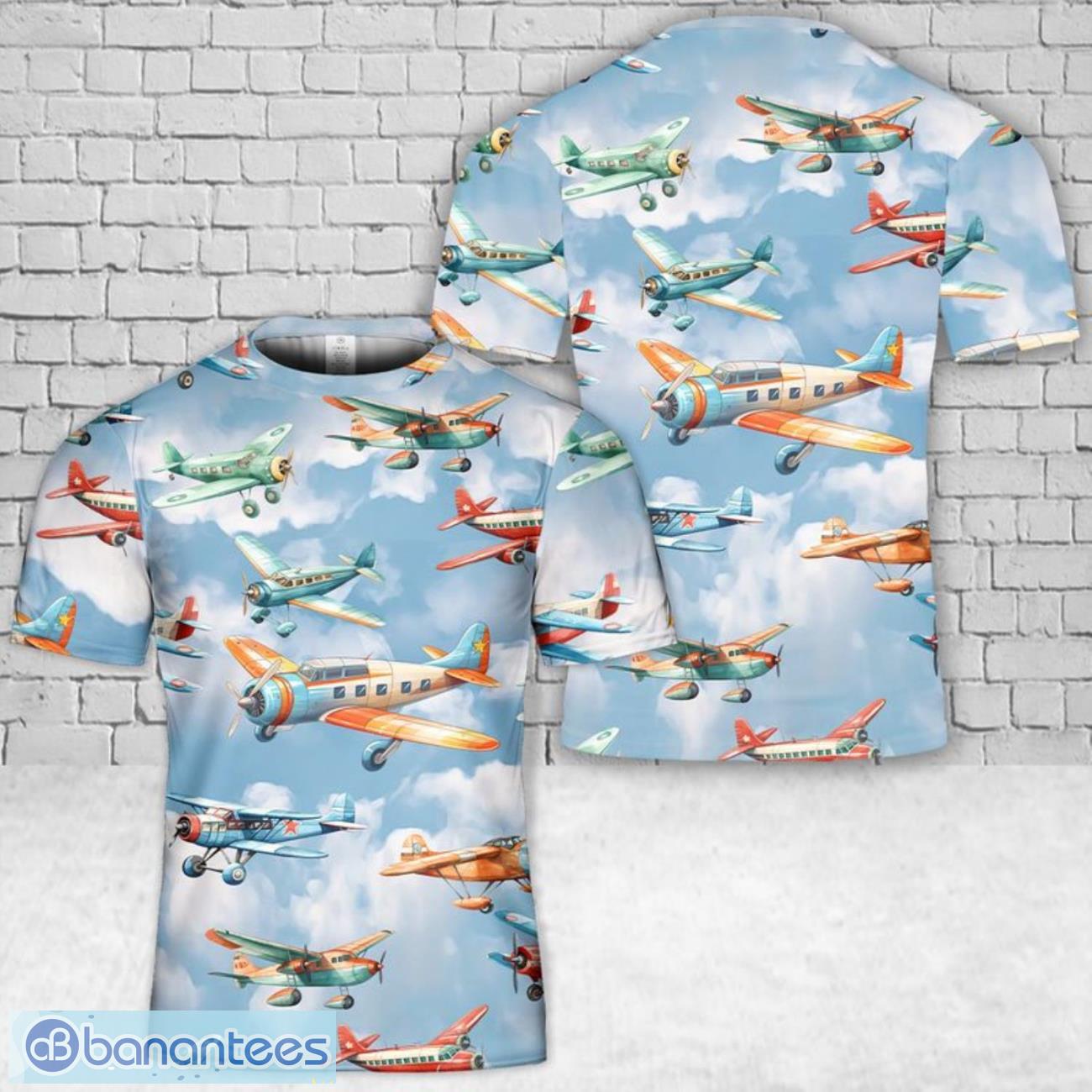 Retro Planes Watercolor T-Shirt 3D All Over Printed - Banantees
