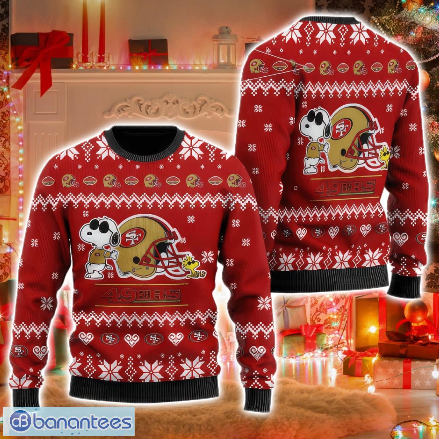 San Francisco 49ers Cute The Snoopy Show Football Helmet Christmas Sweater  Xmas Gift - Banantees