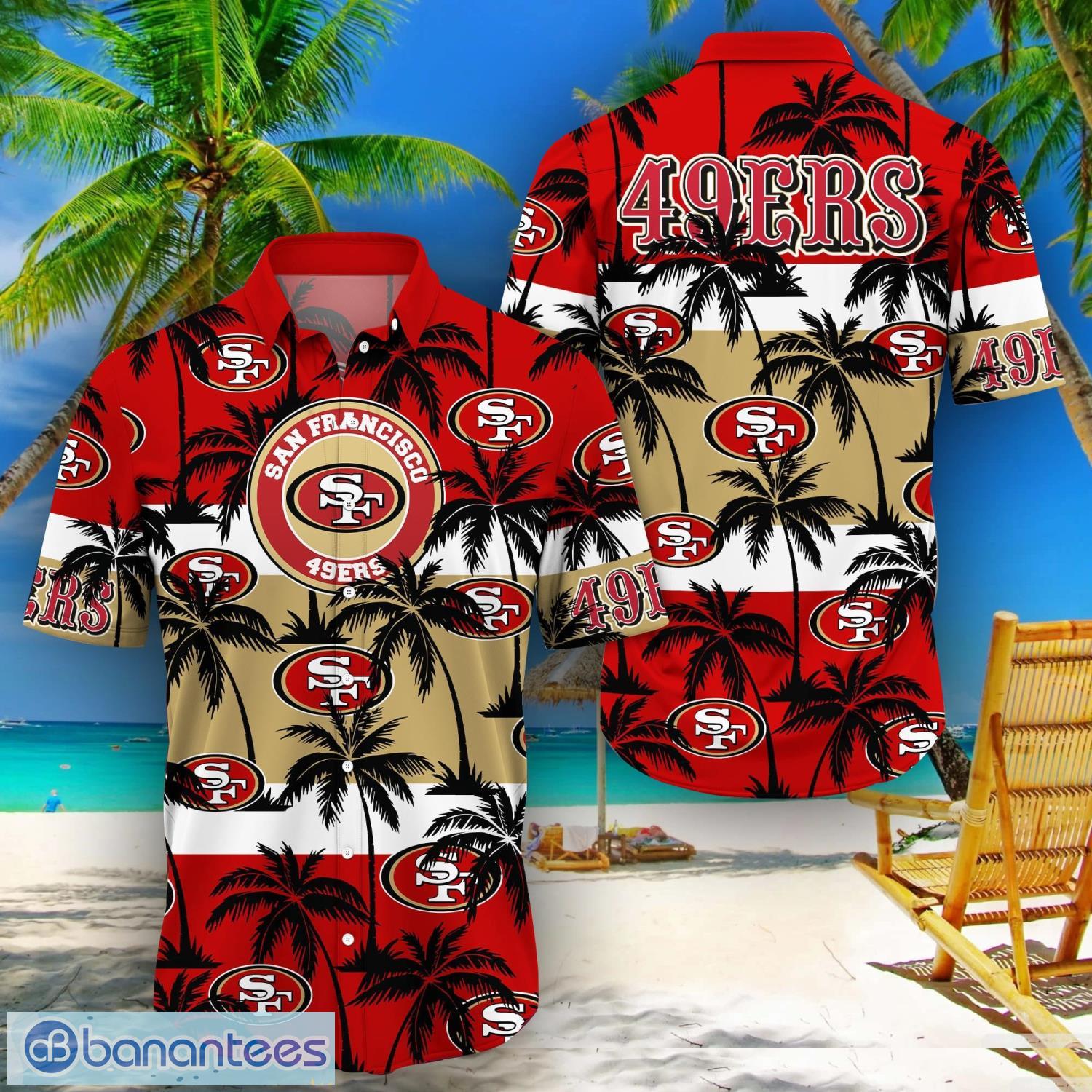 San Francisco 49ers 2 Piece Hawaiian Shirts Beach Shorts Set Casual Zip up  Shirt