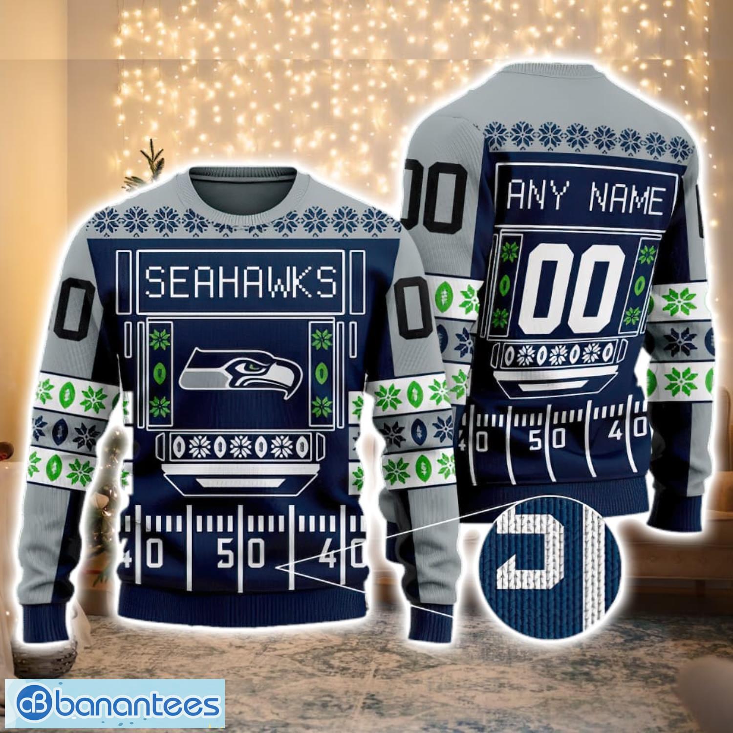 Seattle Seahawks Nfl Custom Name And Number For Sport Fans Ugly Christmas  Sweater - Banantees