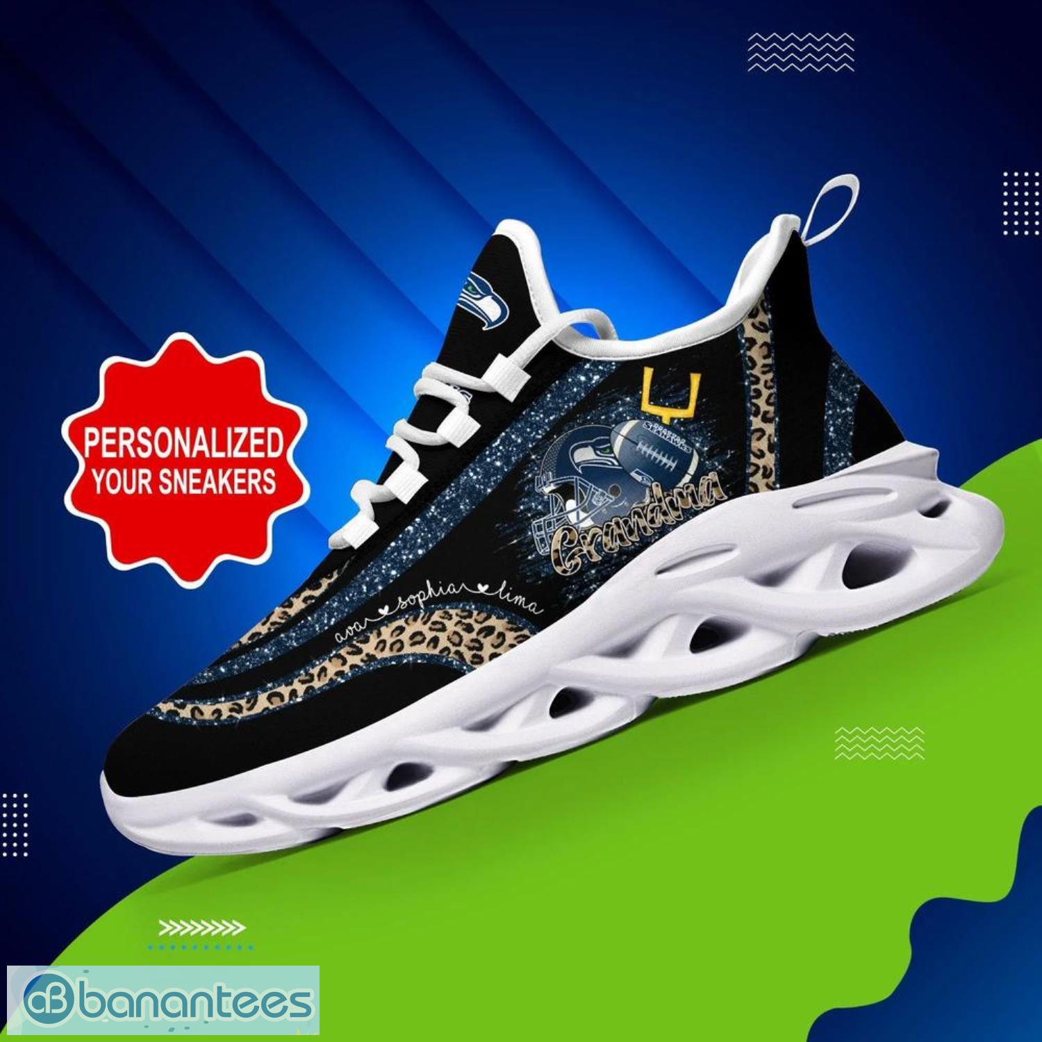 Seattle Seahawks NFL Max Soul Shoes Custom Name Leopard Prints Running Shoes For NFL Fans Product Photo 1
