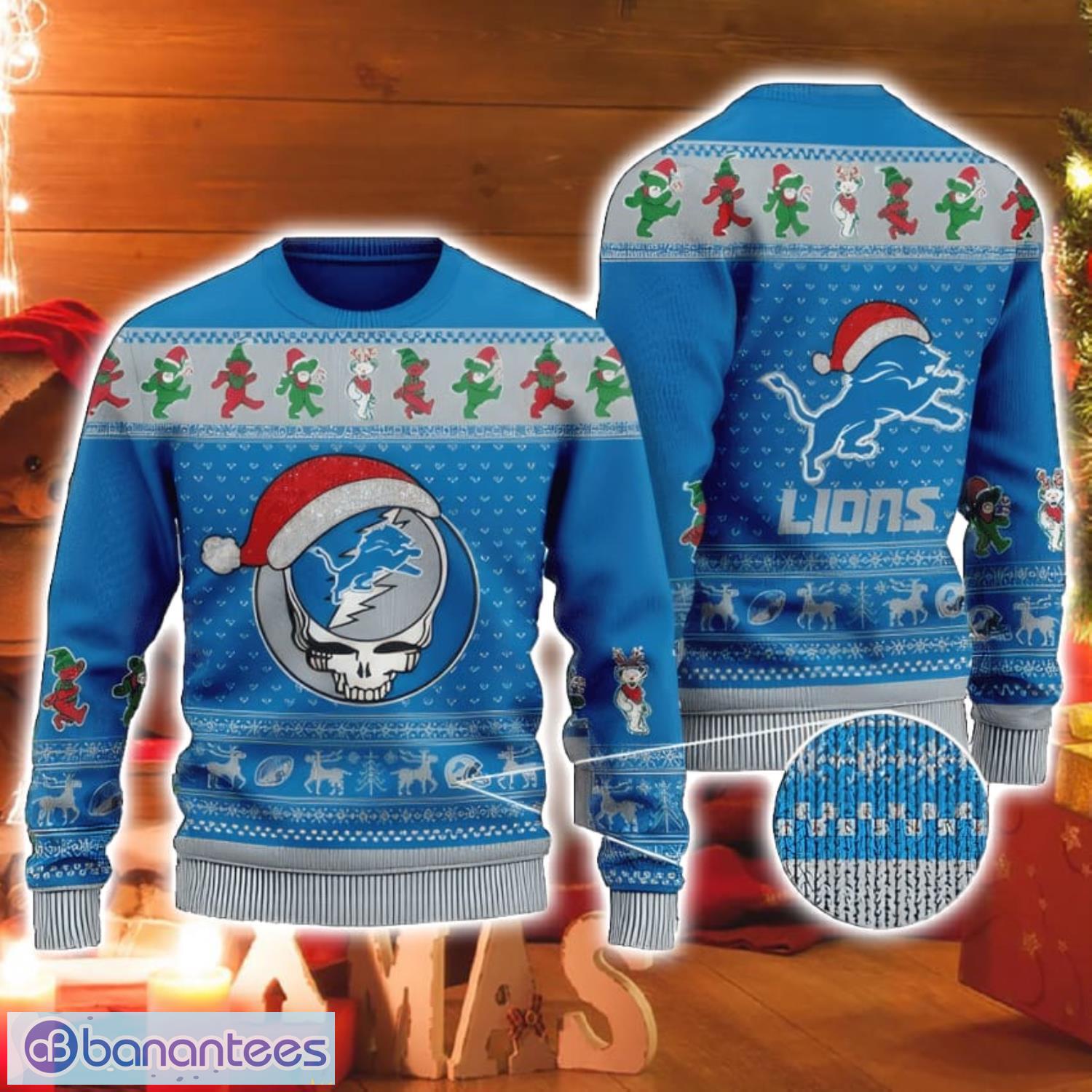 Skull NFL Detroit Lions Christmas Gift 3D Ugly Christmas Sweater For Men  And Women - Banantees