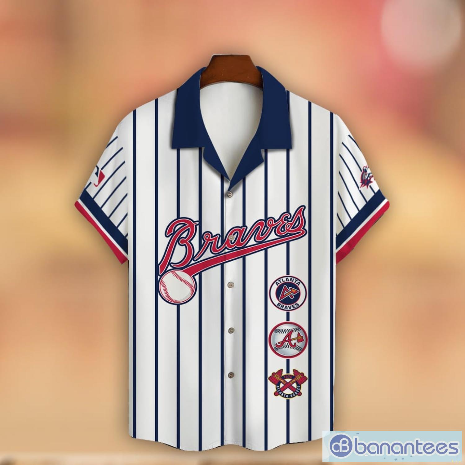 Striped Style Custom Name And Number Atlanta Braves Baseball Cool Hawaiian Shirt New Trend For Fans Product Photo 2