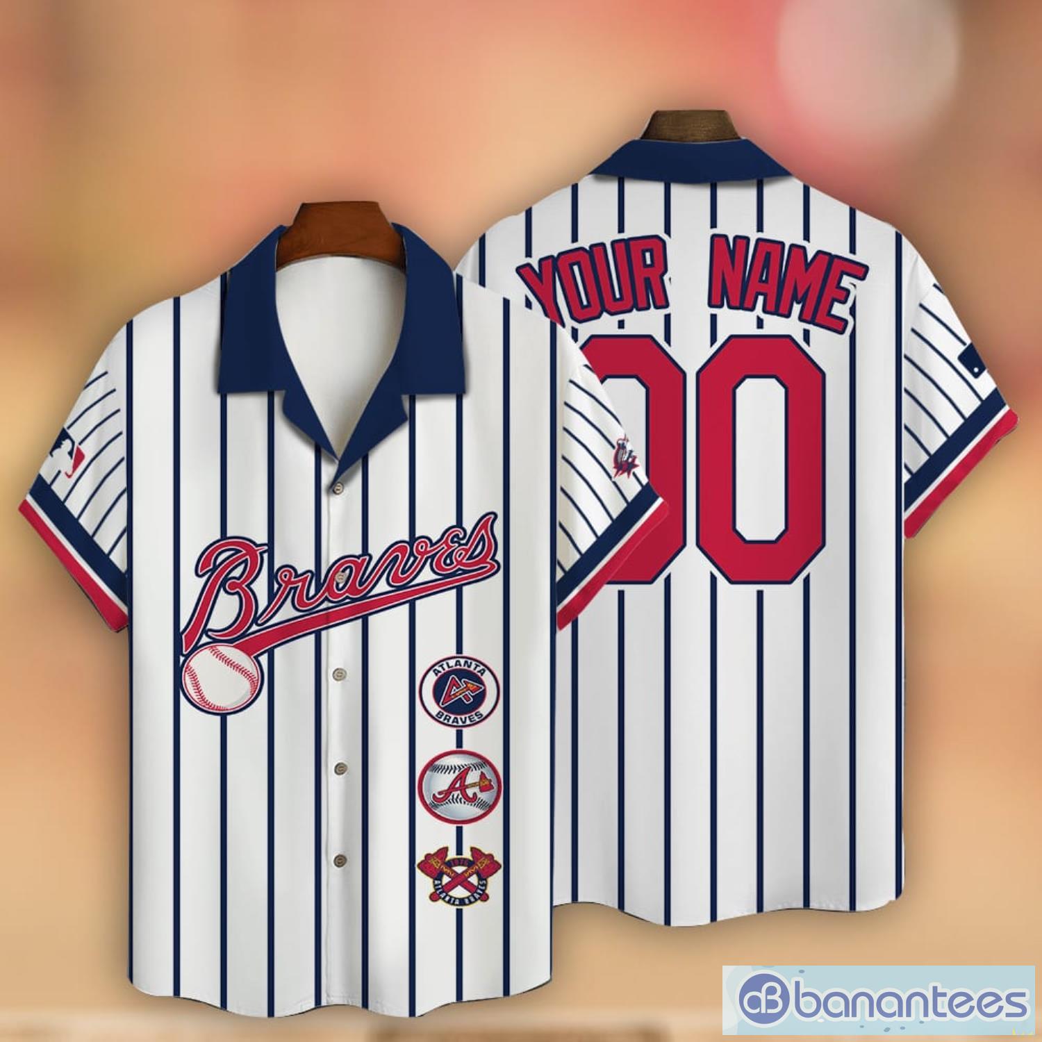 Striped Style Custom Name And Number Atlanta Braves Baseball Cool Hawaiian Shirt New Trend For Fans Product Photo 1