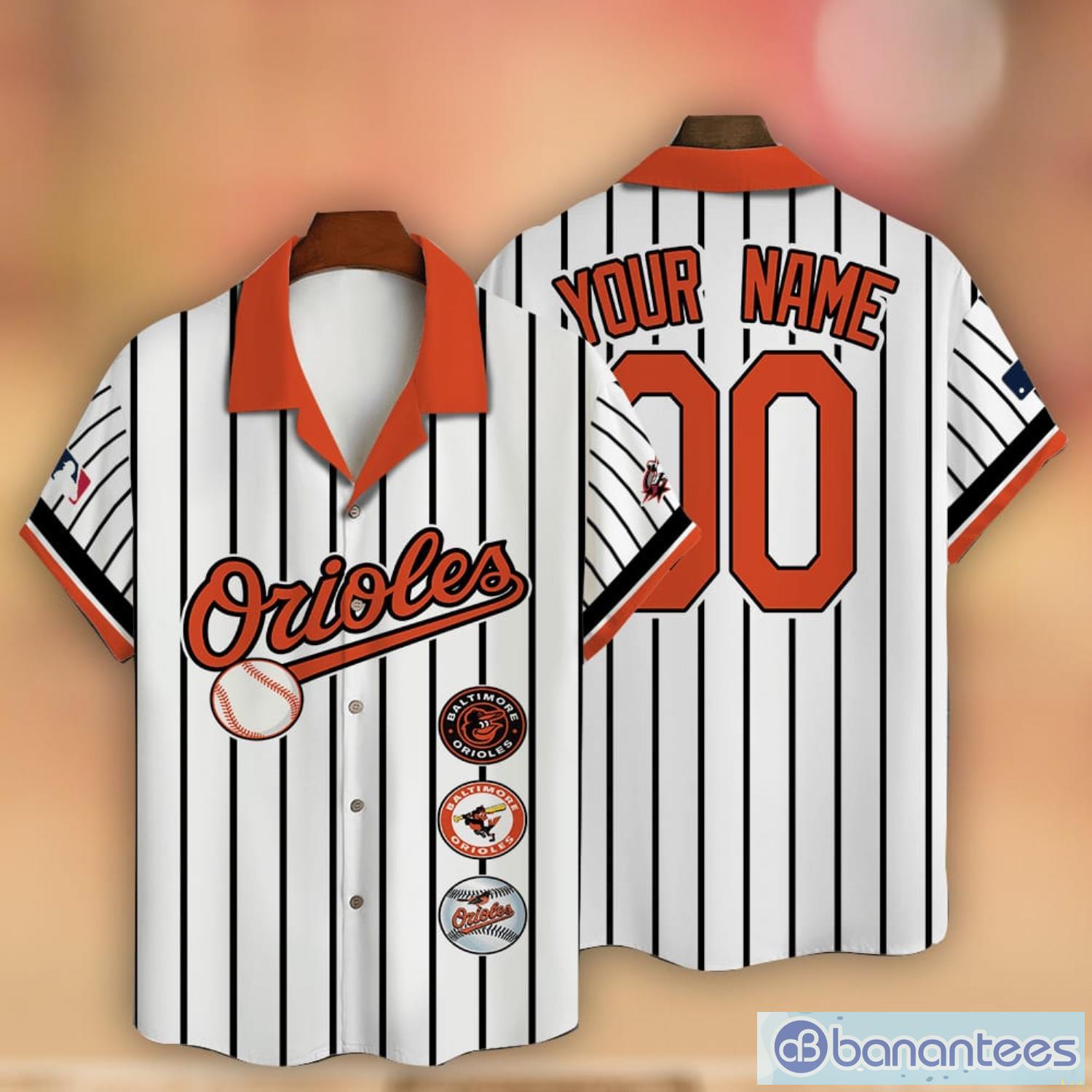 Striped Style Custom Name And Number Baltimore Orioles Baseball Cool Hawaiian Shirt New Trend For Fans Product Photo 1