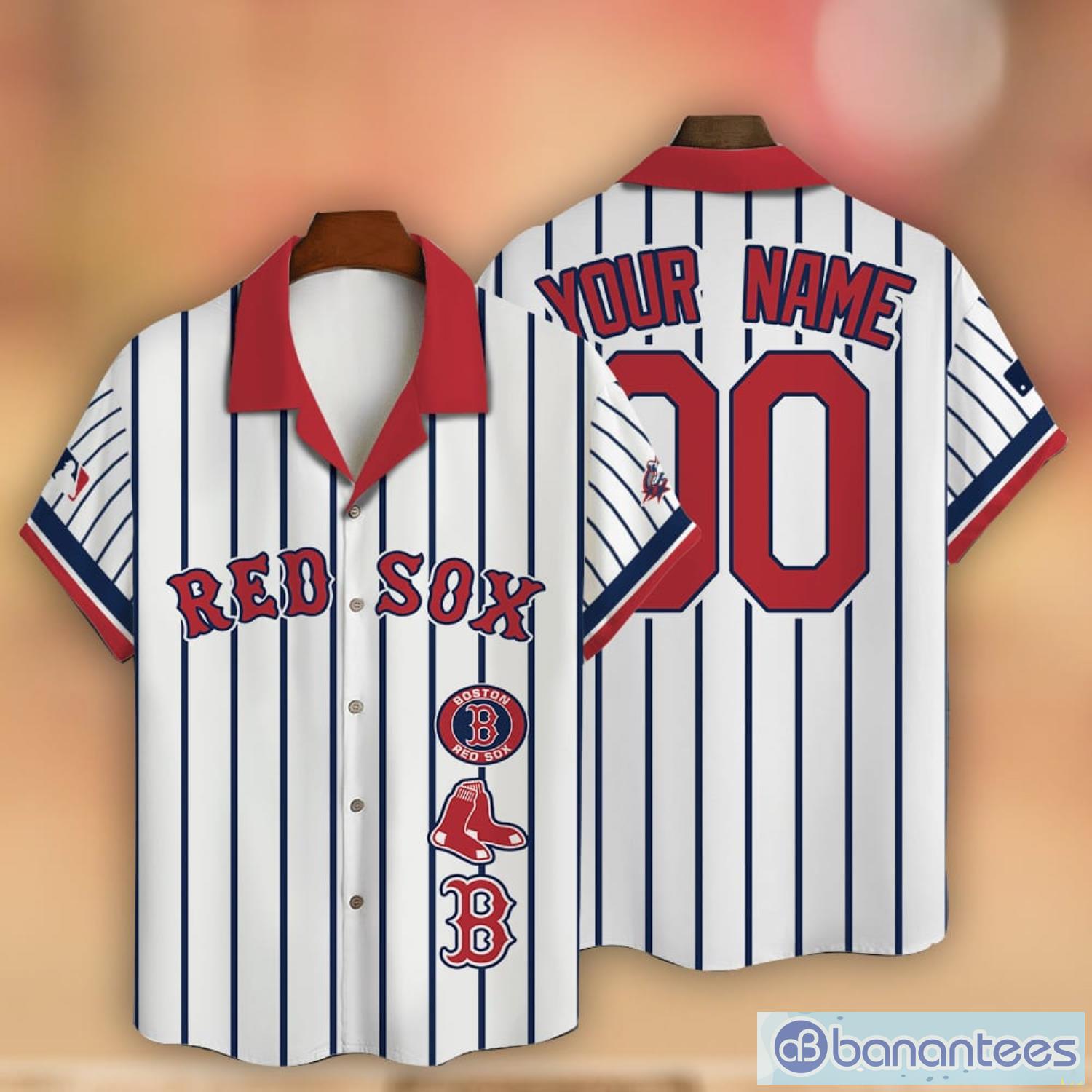 Striped Style Custom Name And Number Boston Red Sox Baseball Cool Hawaiian Shirt New Trend For Fans Product Photo 1