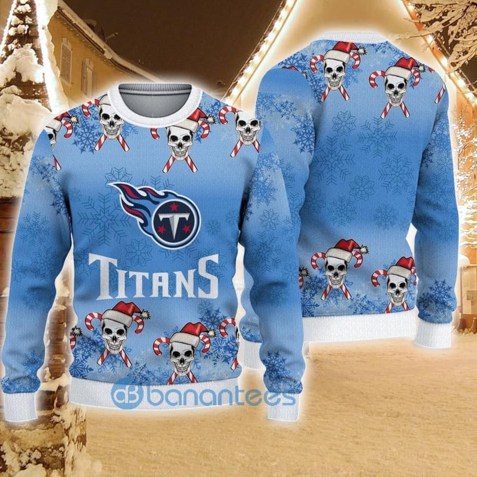 Tennessee Titans Christmas Skull Candy Cane Pattern Ugly Christmas Sweater  Christmas Gift For Family - Banantees