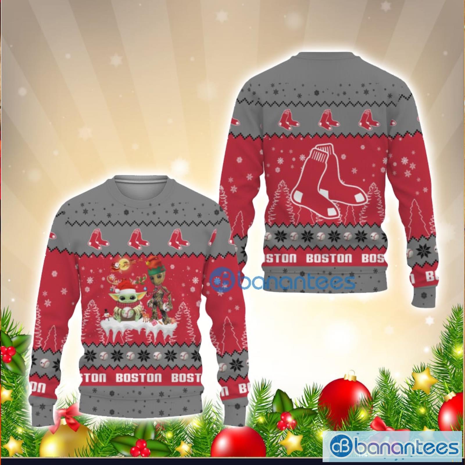 Boston Red Sox Basic Pattern Ugly Christmas Sweater - Banantees