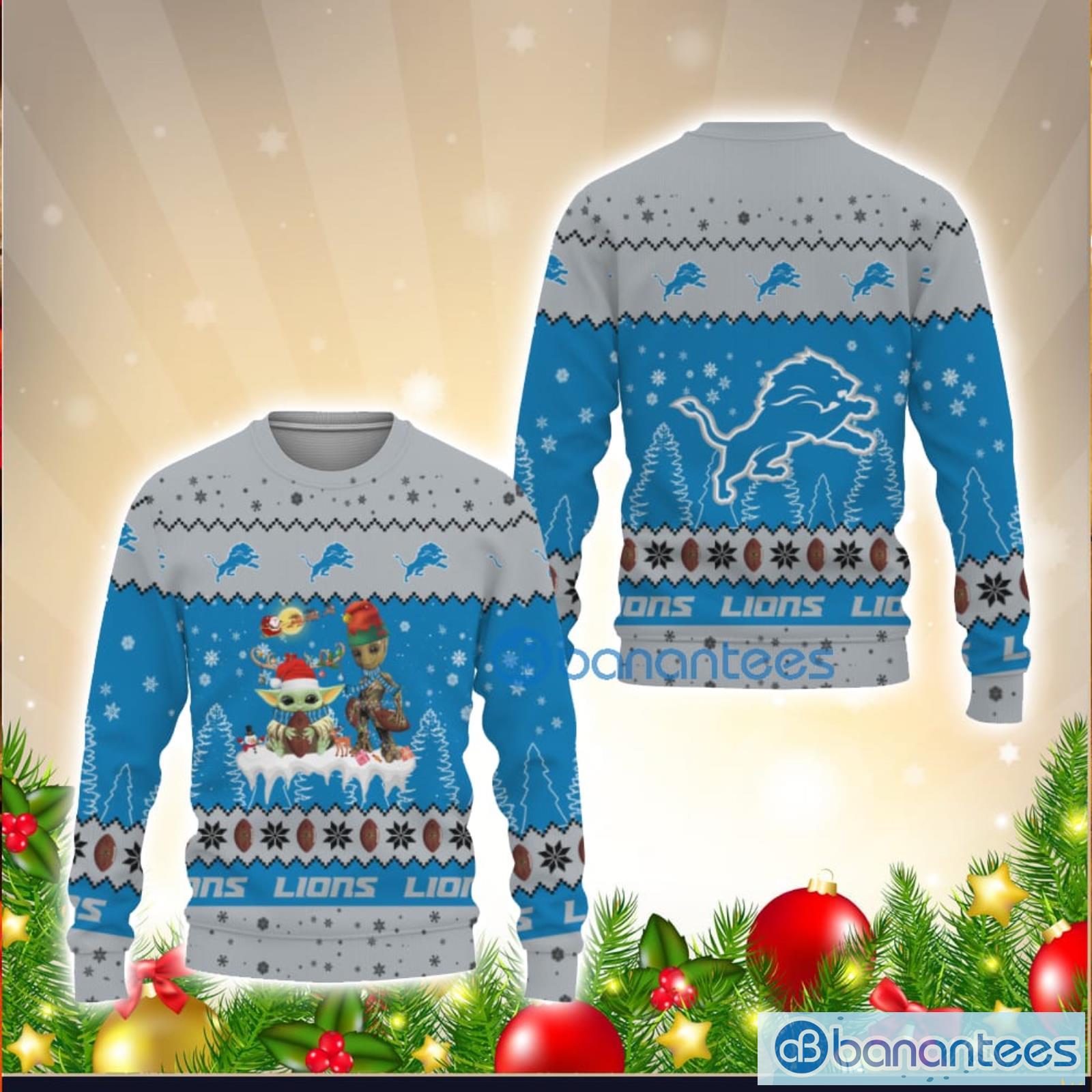 Detroit Lions NFL Baby Yoda And Baby Groot Ugly Christmas Sweater