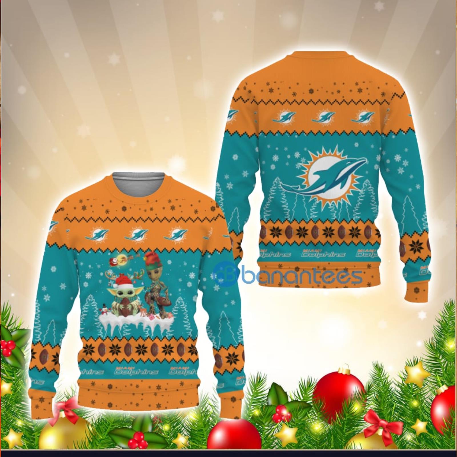 Sweater Snow Team Logo Miami Dolphins Ugly Christmas Sweater - Banantees