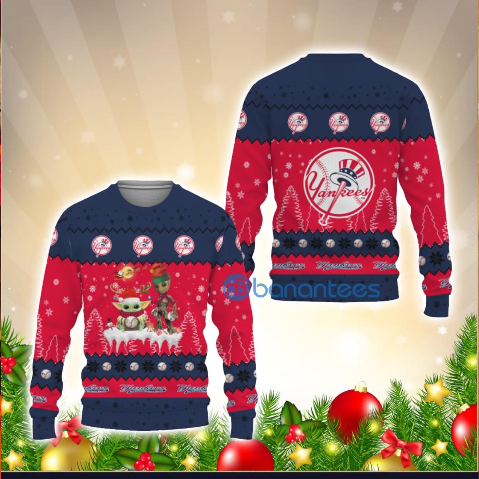 New York Yankees Baby Yoda Star Wars American Ugly Christmas Sweater  Pattern Hawaiian Shirt - Banantees