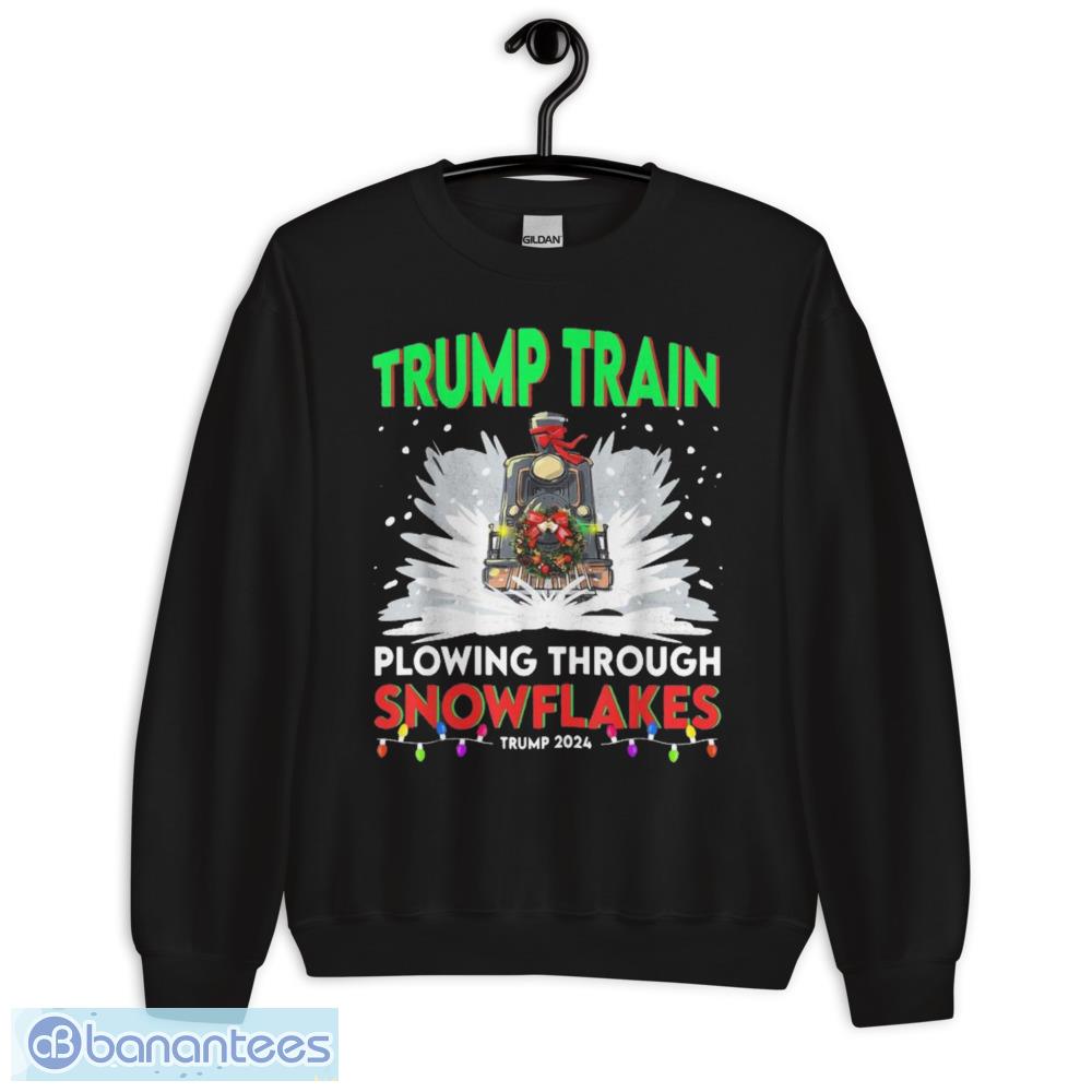 trump train plowing through snowflakes trump 2024 christmas t shirt 2 image Trump Train Plowing Through Snowflakes Trump 2024 Christmas T-Shirt - Unisex Crewneck Sweatshirt