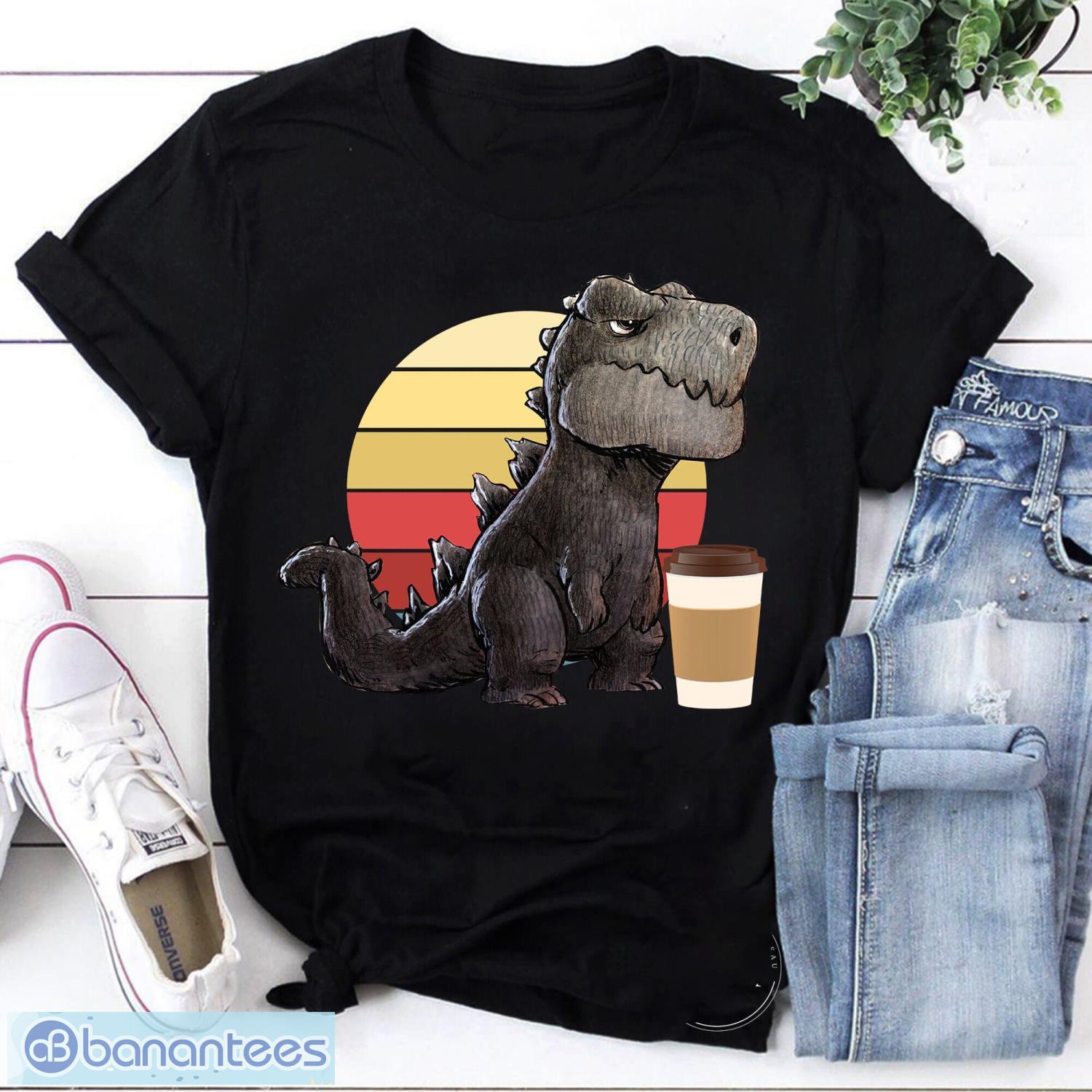 Vintage Coffee First Destroy Later Godzilla With Coffee Vintage T-Shirt, Godzilla Shirt, Scary Godzilla Shirt Product Photo 1