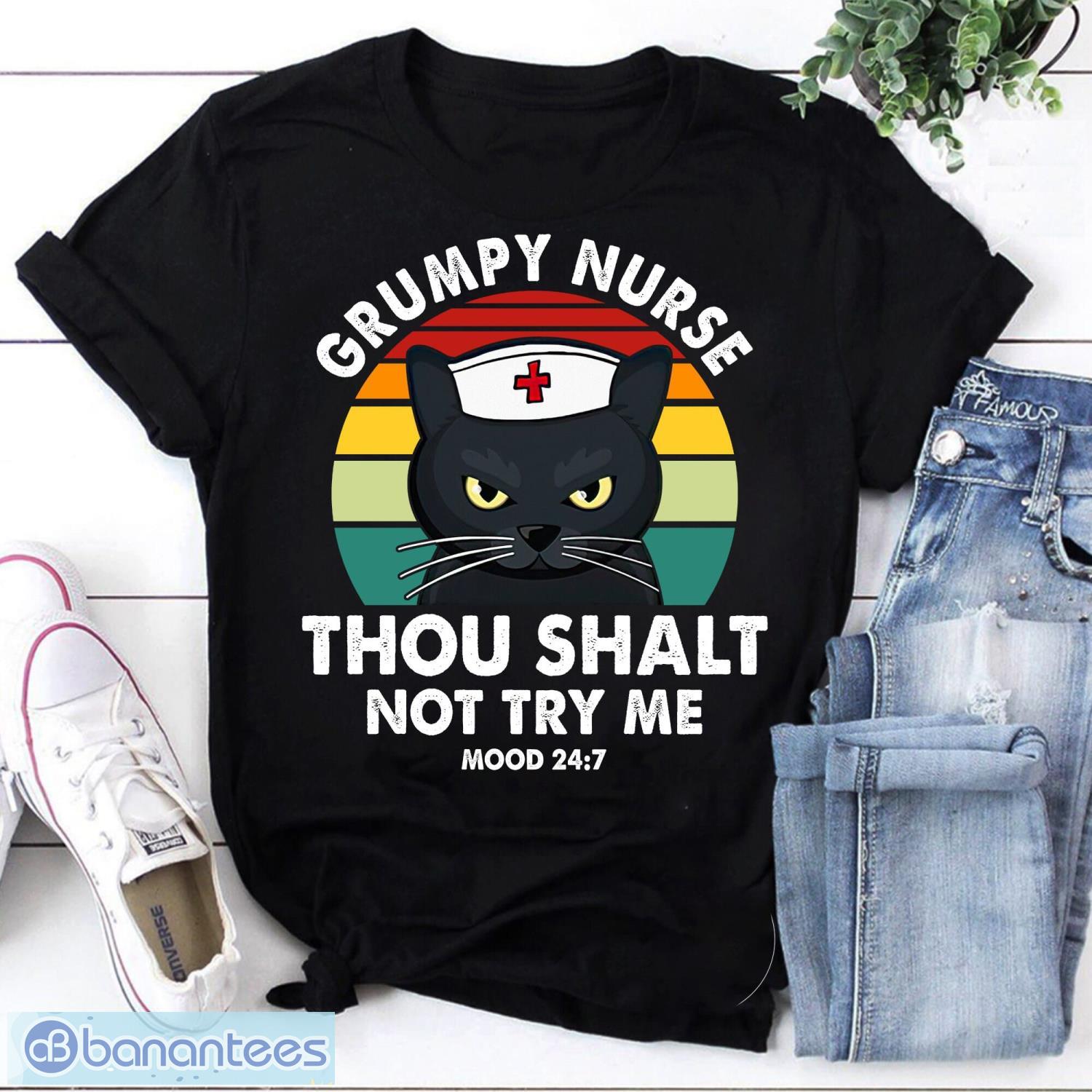 Vintage Grumpy Nurse Thou Shalt Not Try Me Mood 24 7 Vintage T-Shirt Grumpy Nurse Shirt Nurse Cat Shirt Product Photo 1