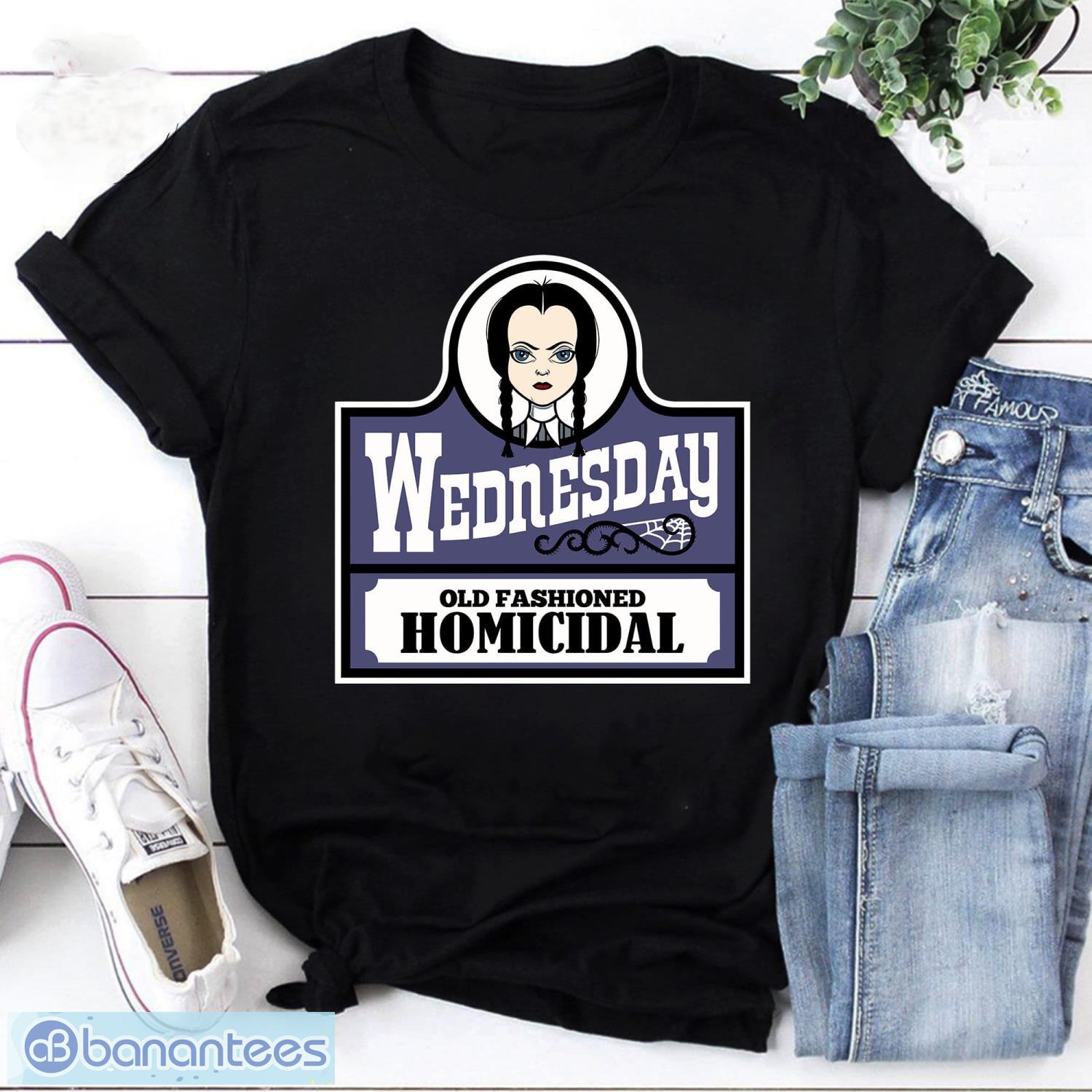 Wednesday Addams Wendy’s Inspired Old Fashioned Homicidal Unisex Vintage T-Shirt Product Photo 1