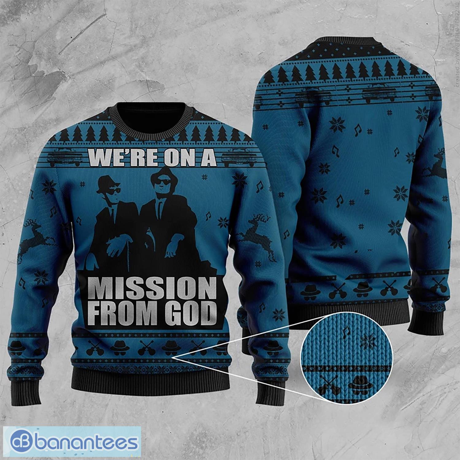 We're On A Mission From God Ugly Sweater, Joliet Jake Blues Elwood Blues Ugly Christmas Sweater Xmas Gifts Product Photo 1