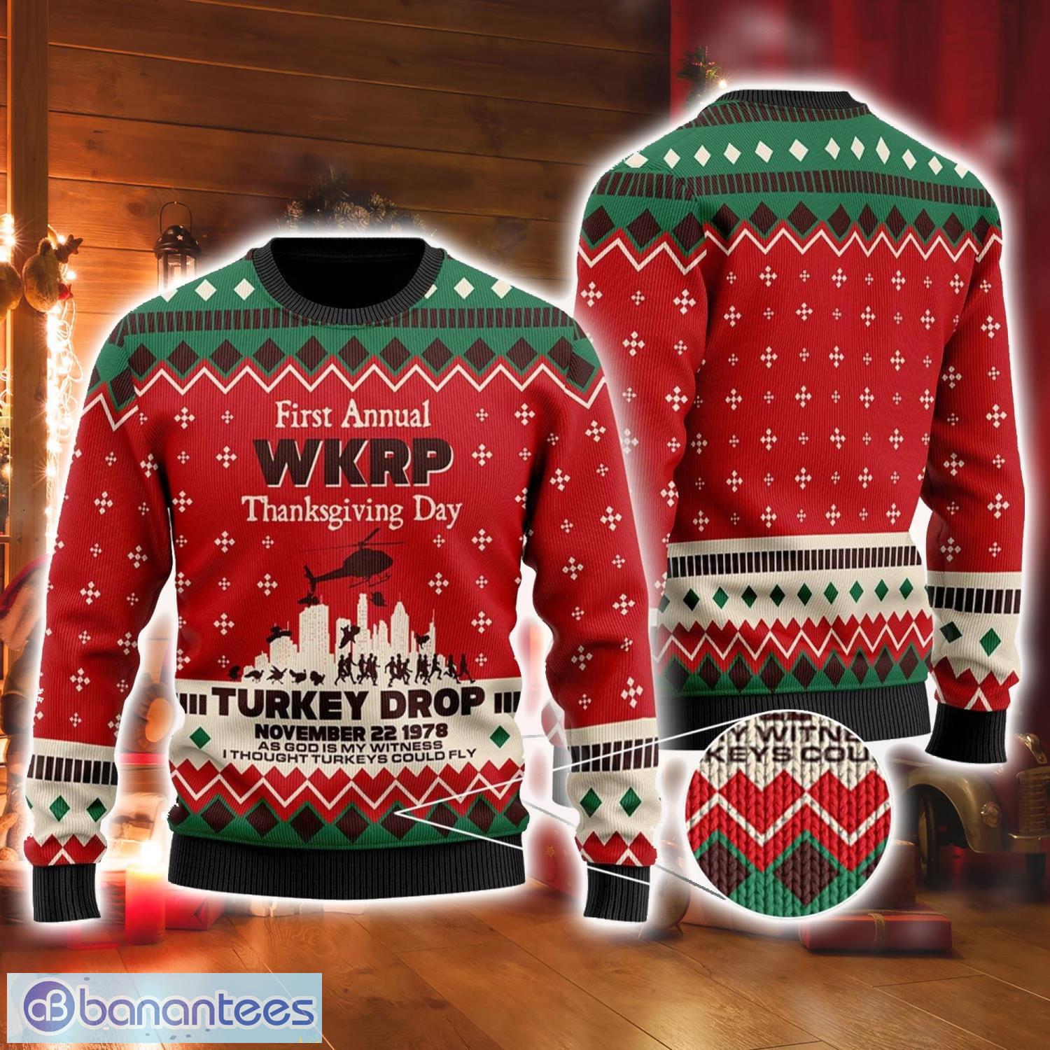 WKRP Ugly Sweater, First Annual WKRP Thanksgiving Day Turkey Drop Ugly Christmas Sweater Xmas Gifts Product Photo 1