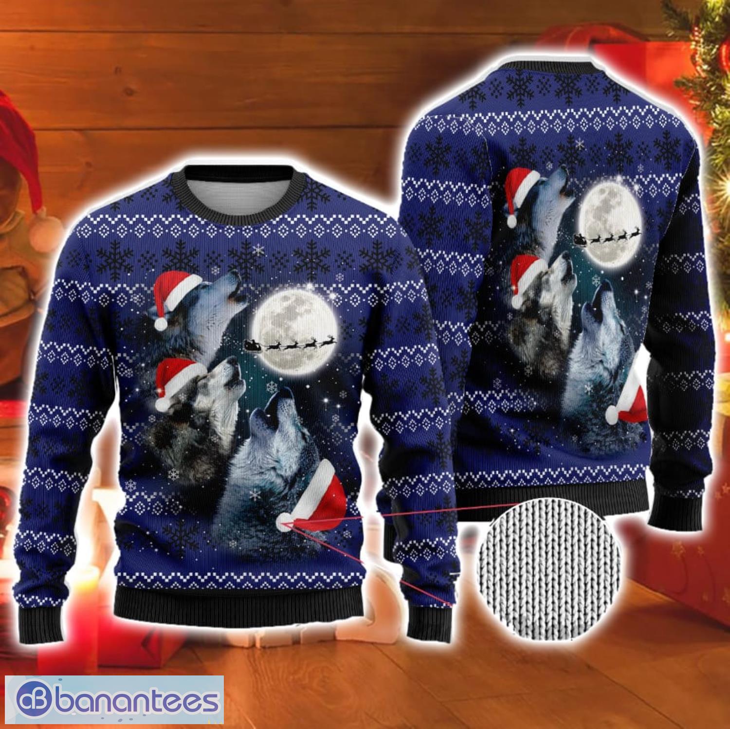 Wolf Moon Christmas Gift Ugly Christmas Sweater Product Photo 1