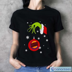 Grinch Hand holding Ornament Burger King Snowflake Christmas shirt - Ladies T-Shirt