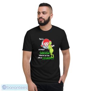 Santa Grinch Wendy’s I’m a girl my level of sarcasm depends on your level of stupidity Christmas shirt - Short Sleeve T-Shirt