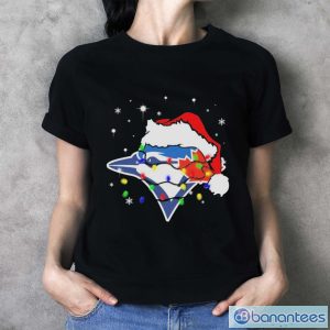 Santa Hat Toronto Blue Jays Logo Christmas Light Shirt - Ladies T-Shirt