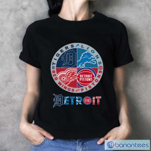Detroit Tigers Lions Pistons Red Wings 4 teams sports circle logo shirt - Ladies T-Shirt
