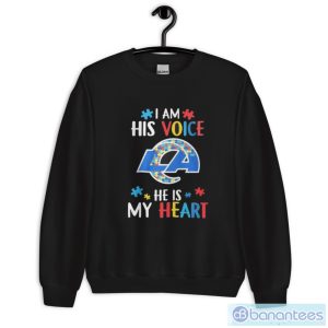 Los Angeles Rams Autism I Am His Voice He Is My Heart T-Shirt - Unisex Crewneck Sweatshirt