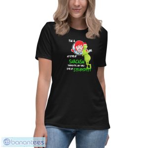 Santa Grinch Wendy’s I’m a girl my level of sarcasm depends on your level of stupidity Christmas shirt - Women's Relaxed Short Sleeve Jersey Tee