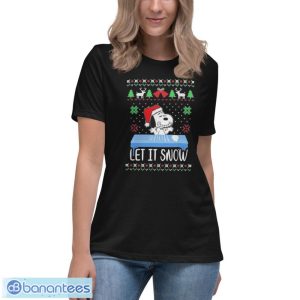 Snoopy Hat Santa Let It Snow Ugly Christmas Sweatshirt - Women's Relaxed Short Sleeve Jersey Tee