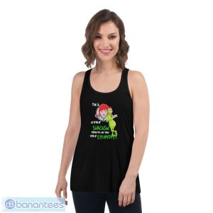 Santa Grinch Wendy’s I’m a girl my level of sarcasm depends on your level of stupidity Christmas shirt - Women's Flowy Racerback Tank