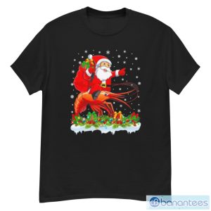 Lighting Xmas Santa Claus Riding Prawn Fish Christmas Shirt - G500 Men’s Classic T-Shirt