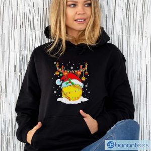 Reindeer Santa Hat Softball Softball Mom Christmas light shirt - Unisex Hoodie