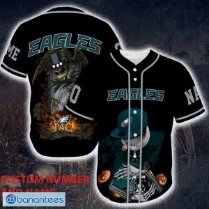 Custom Number And Name Philadelphia Eagles Skull Halloween Baseball Jersey  Unisex - Banantees