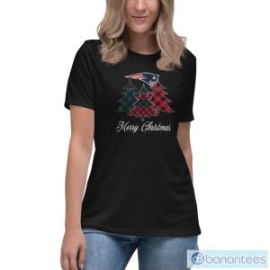 New England Patriots Merry Christmas Tree Football Team Shirt - Women's Relaxed Short Sleeve Jersey Tee