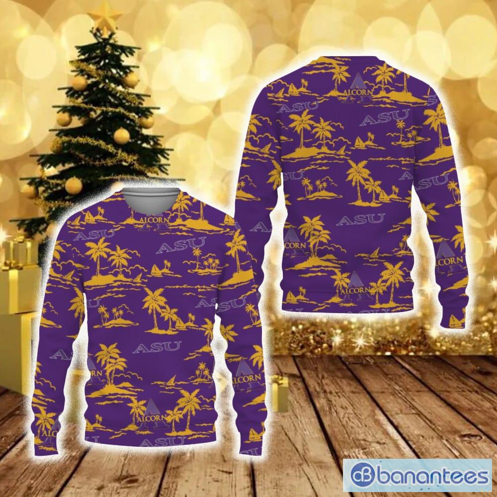 Alcorn State Braves Coconut Tree Ugly Christmas 3D Sweater - Alcorn State Braves Coconut Tree Ugly Christmas 3D Sweater