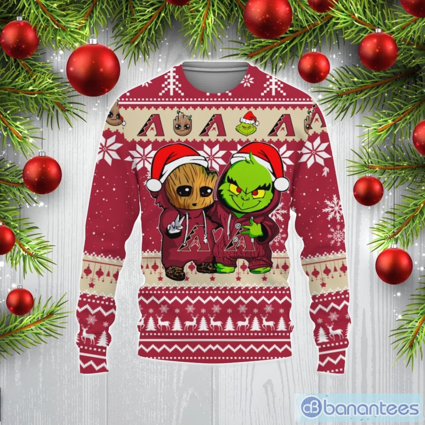 Houston Texans Baby Groot And Grinch Best Friends 3D Ugly