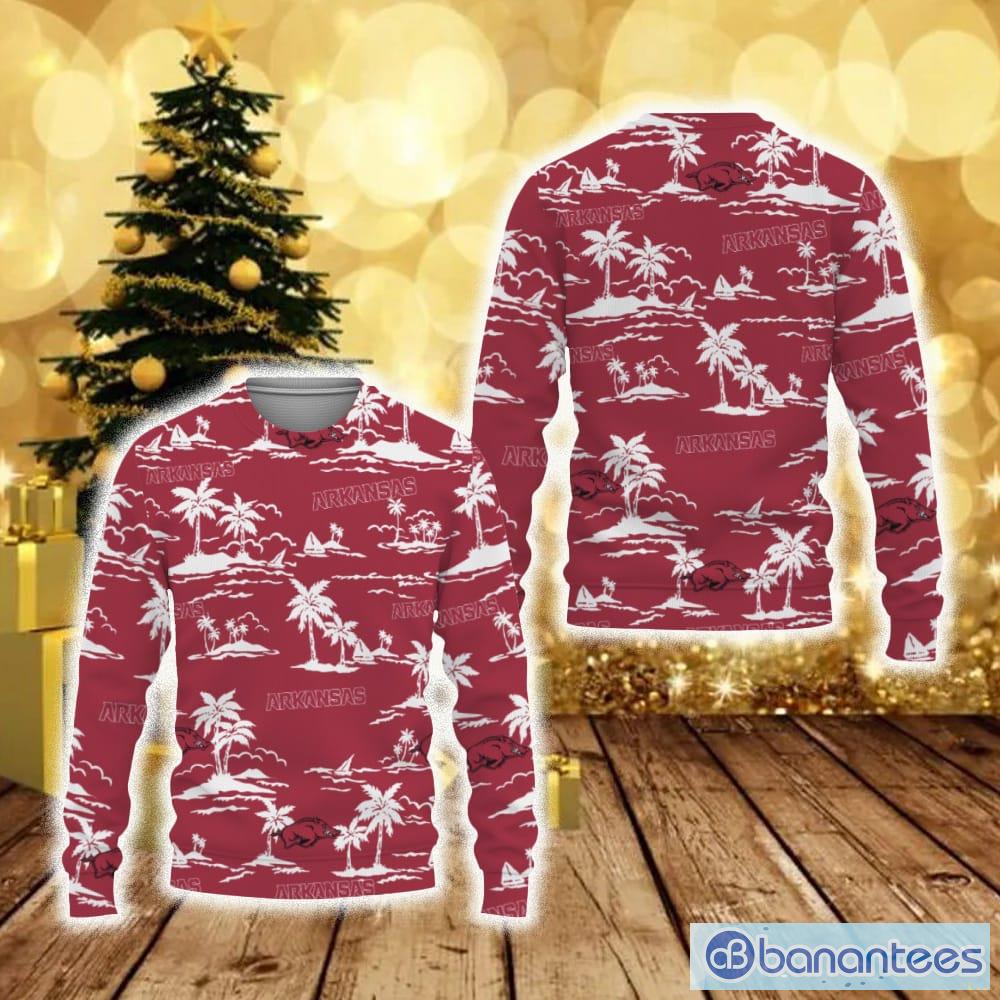 Arkansas Razorbacks Coconut Tree Ugly Christmas 3D Sweater - Arkansas Razorbacks Coconut Tree Ugly Christmas 3D Sweater