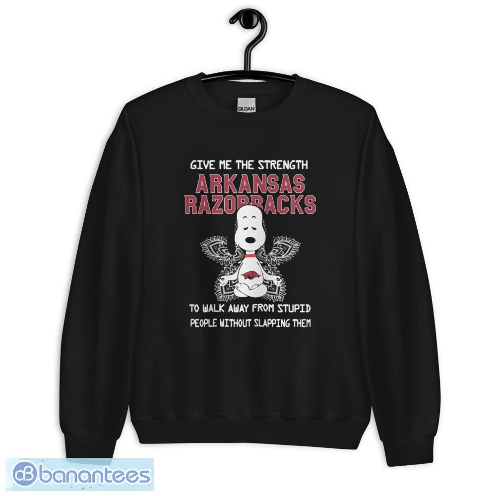 Arkansas Razorbacks Snoopy Yoga Give Me The Strength Limited Edition T Shirt, Christmas Sweatshirt - 18000 Unisex Heavy Blend Crewneck Sweatshirt