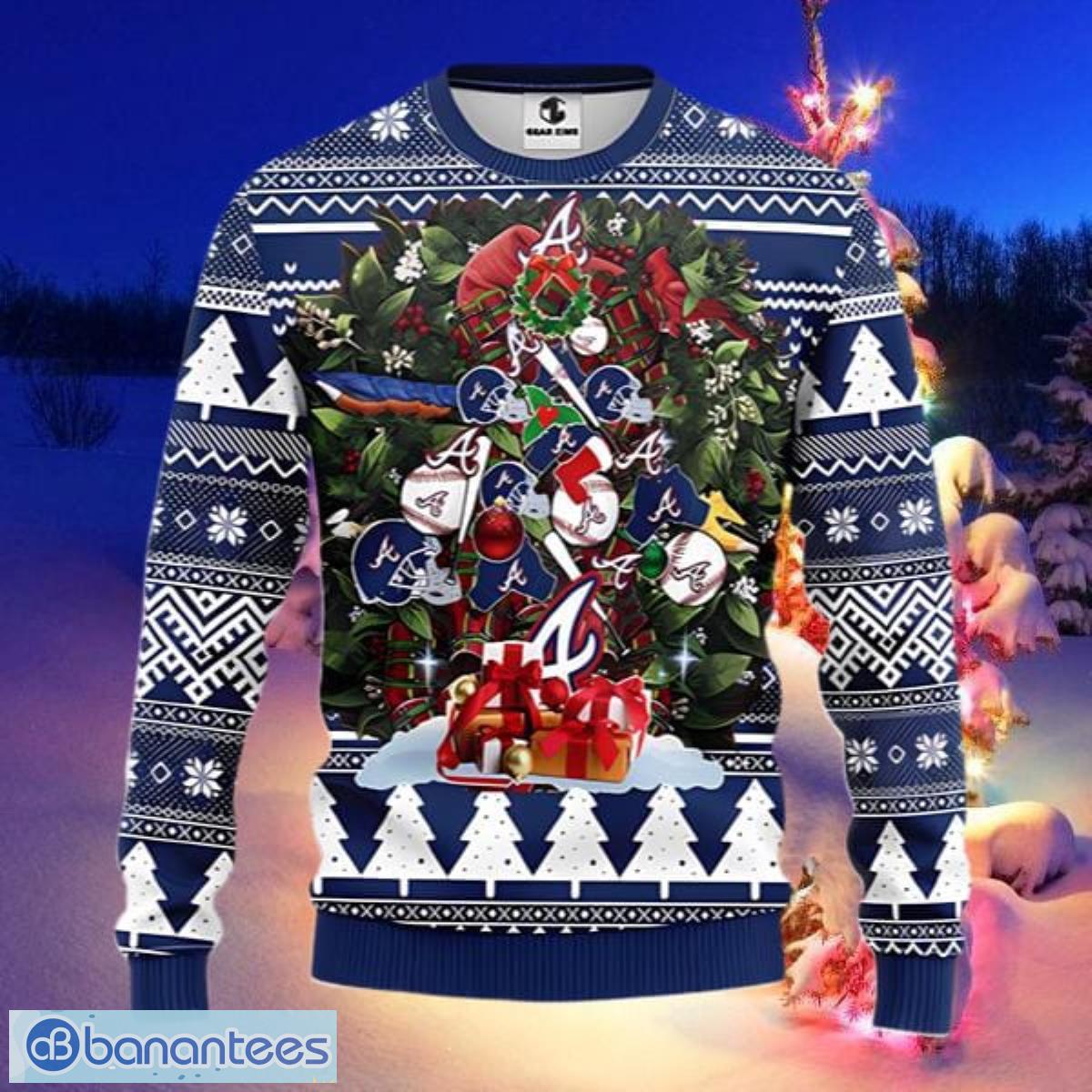 Merry Christmas Snow Pattern Funny Cute Atlanta Braves Gifts Ugly Xmas 3D  Sweater - Freedomdesign