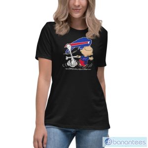 Nfl Buffalo Bills Charlie Brown Snoopy Dancing Shirt - Women's Relaxed Short Sleeve Jersey Tee