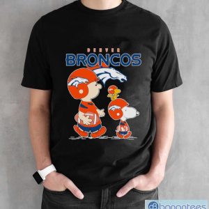 Awesome Denver Broncos Let’s Play Football Together Snoopy Charlie Brown And Woodstock Shirt - Black Unisex T-Shirt