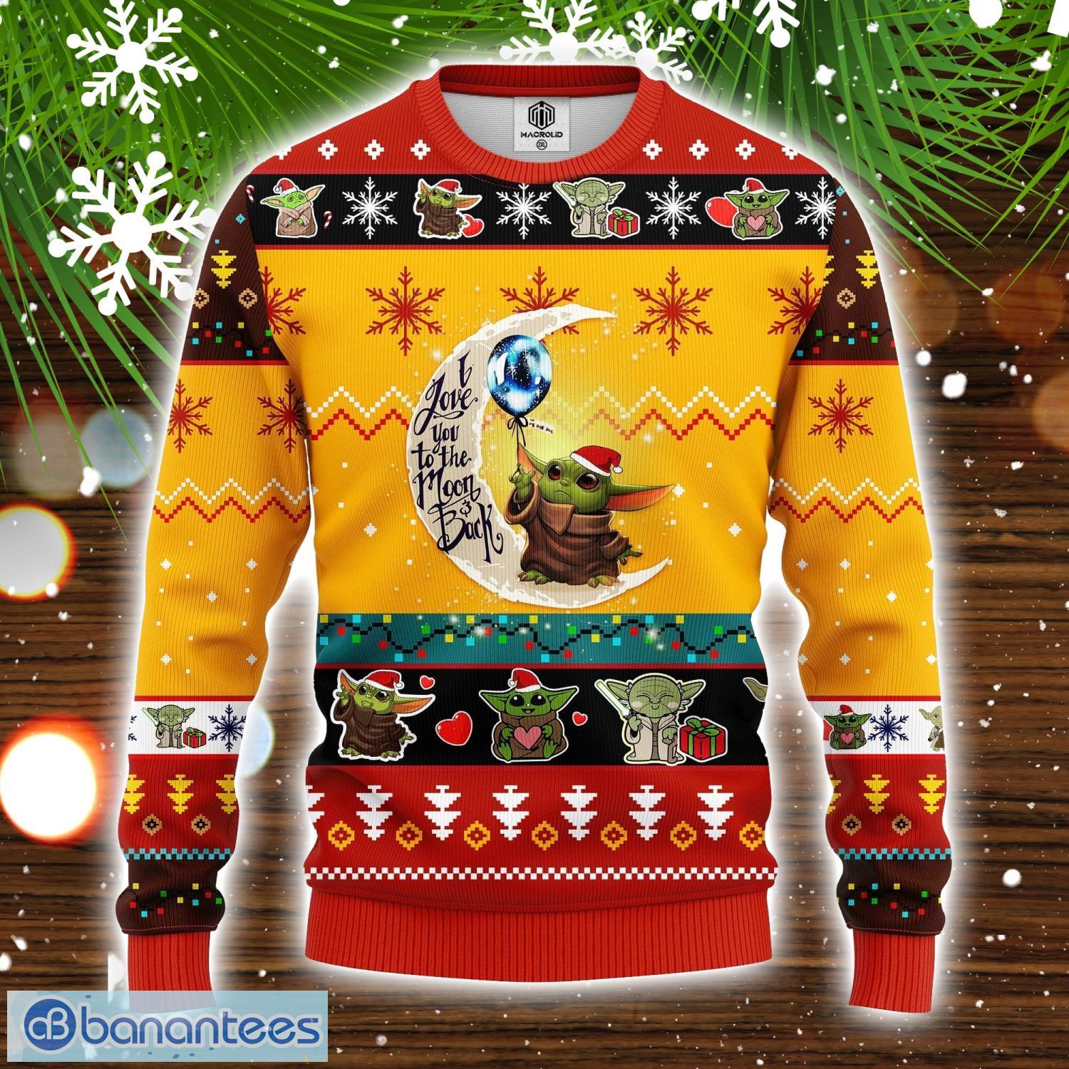 Baby Yoda Moon And Back Cute Ugly Christmas Sweater Yellow 1