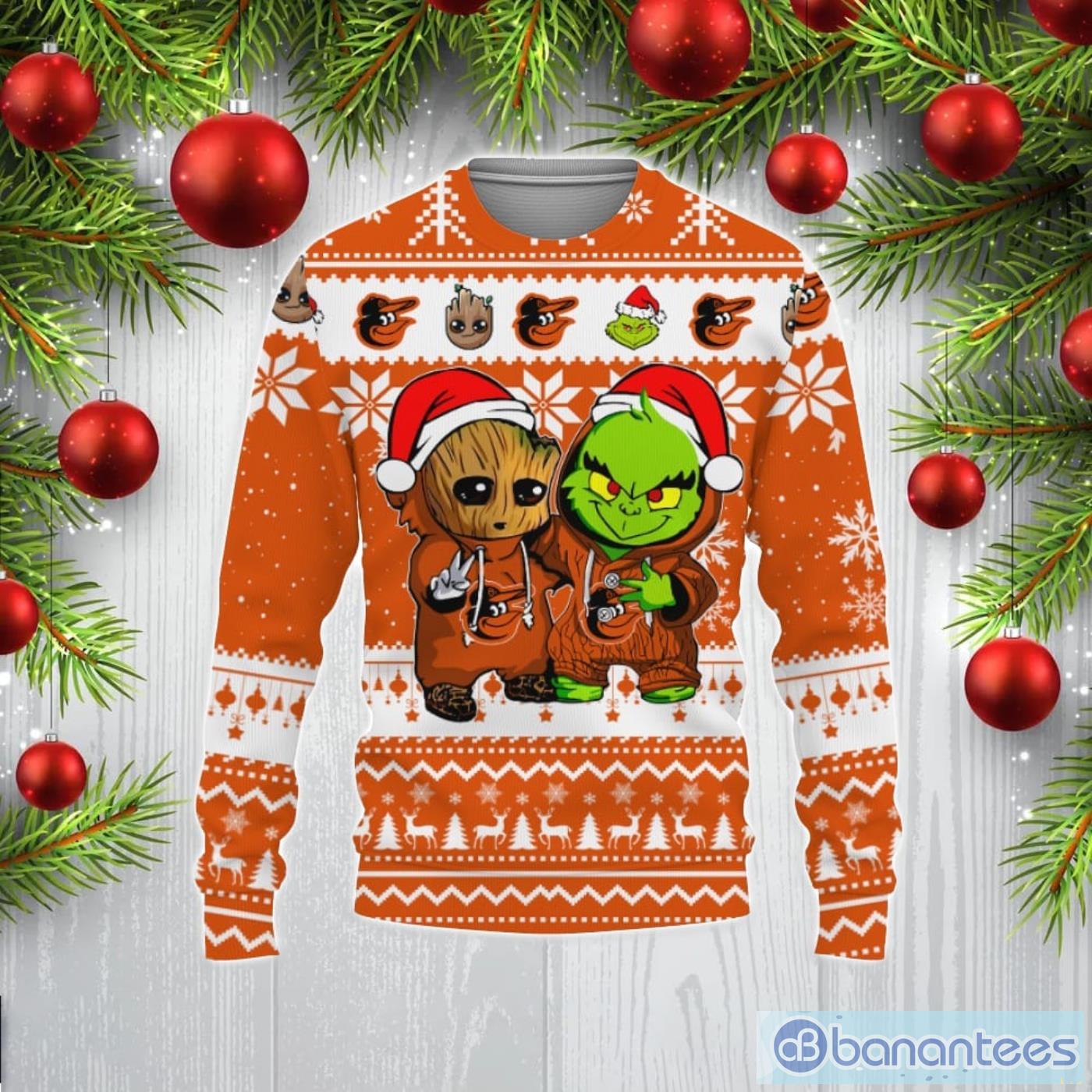 Santa Groot and Santa Grinch Baltimore Orioles shirt, hoodie