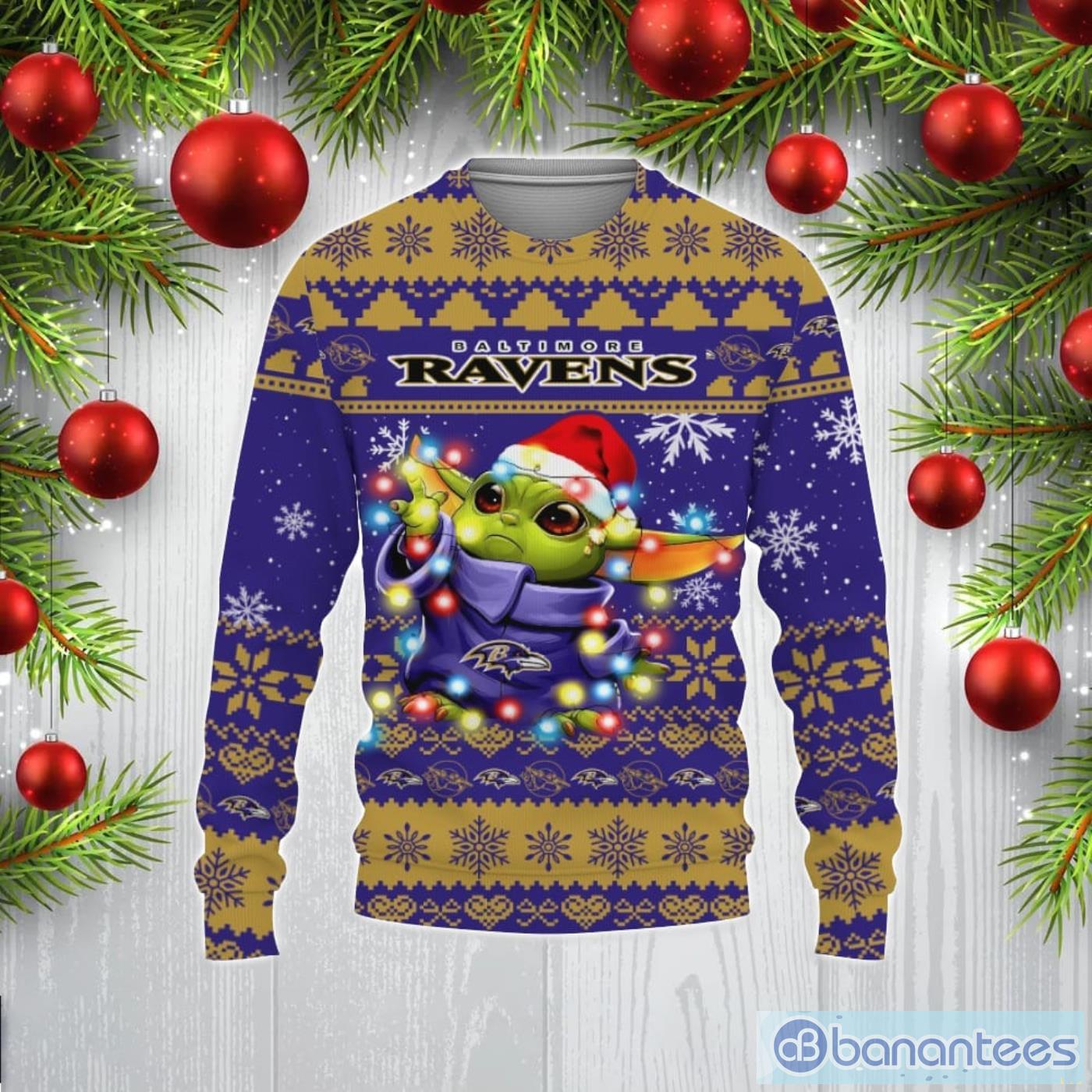 Baltimore Ravens Cute Baby Yoda Star Wars 3D Ugly Christmas Sweater Unisex  Men and Women Christmas Gift - Banantees