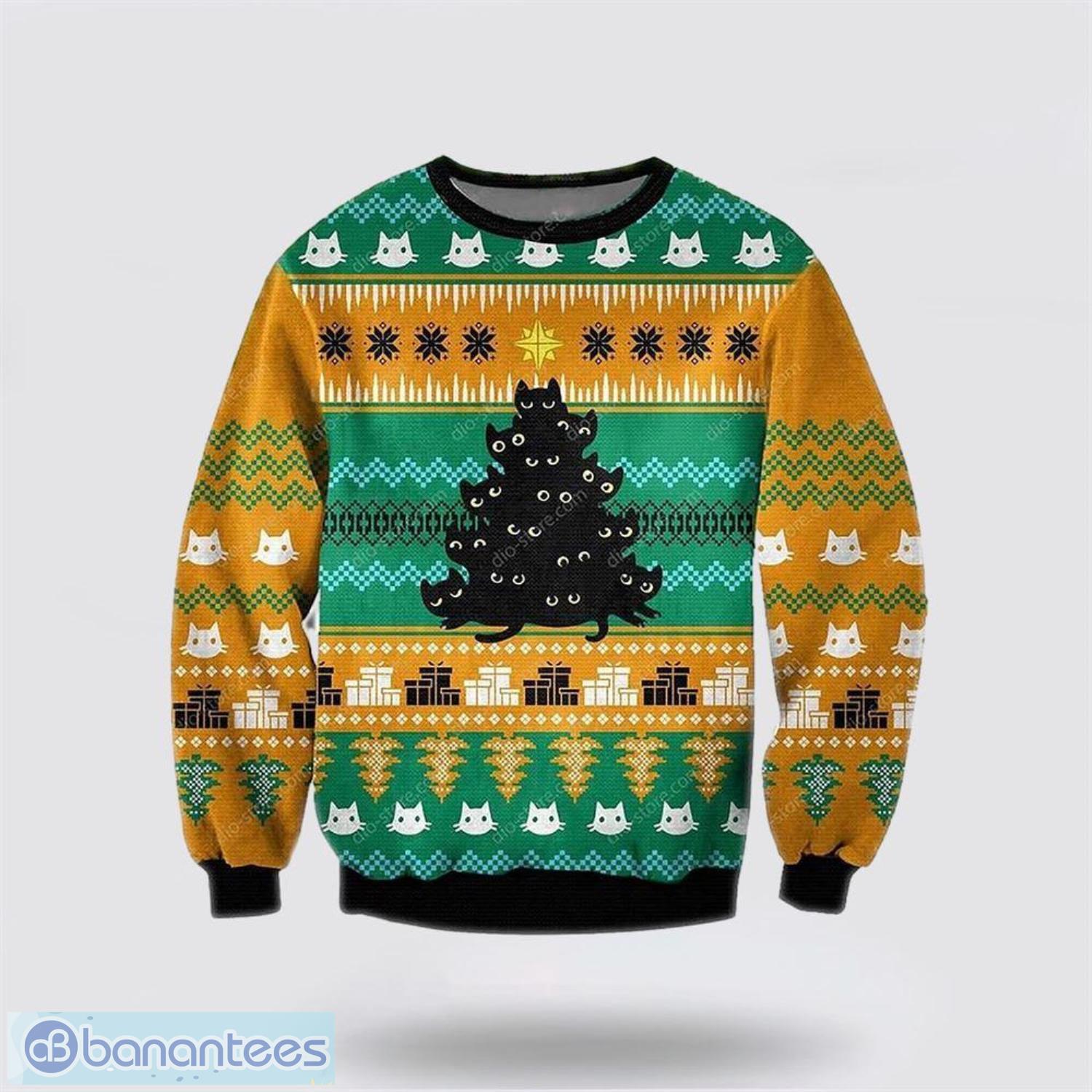 Black cat christmas outlet tree sweater