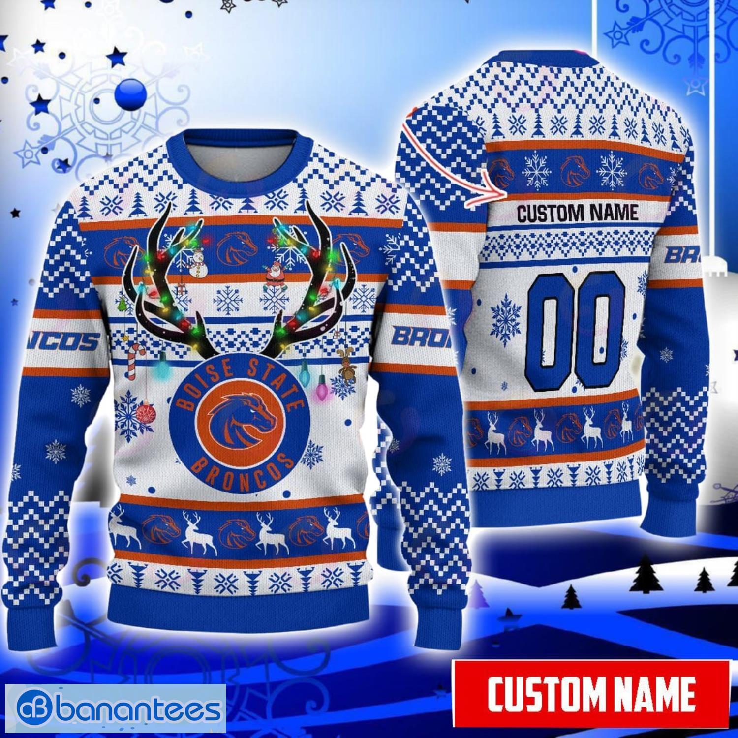 Boise State Broncos Reindeer Pattern Special Custom Name And Number Ugly Christmas Sweater NCAA Fans Gifft Product Photo 1
