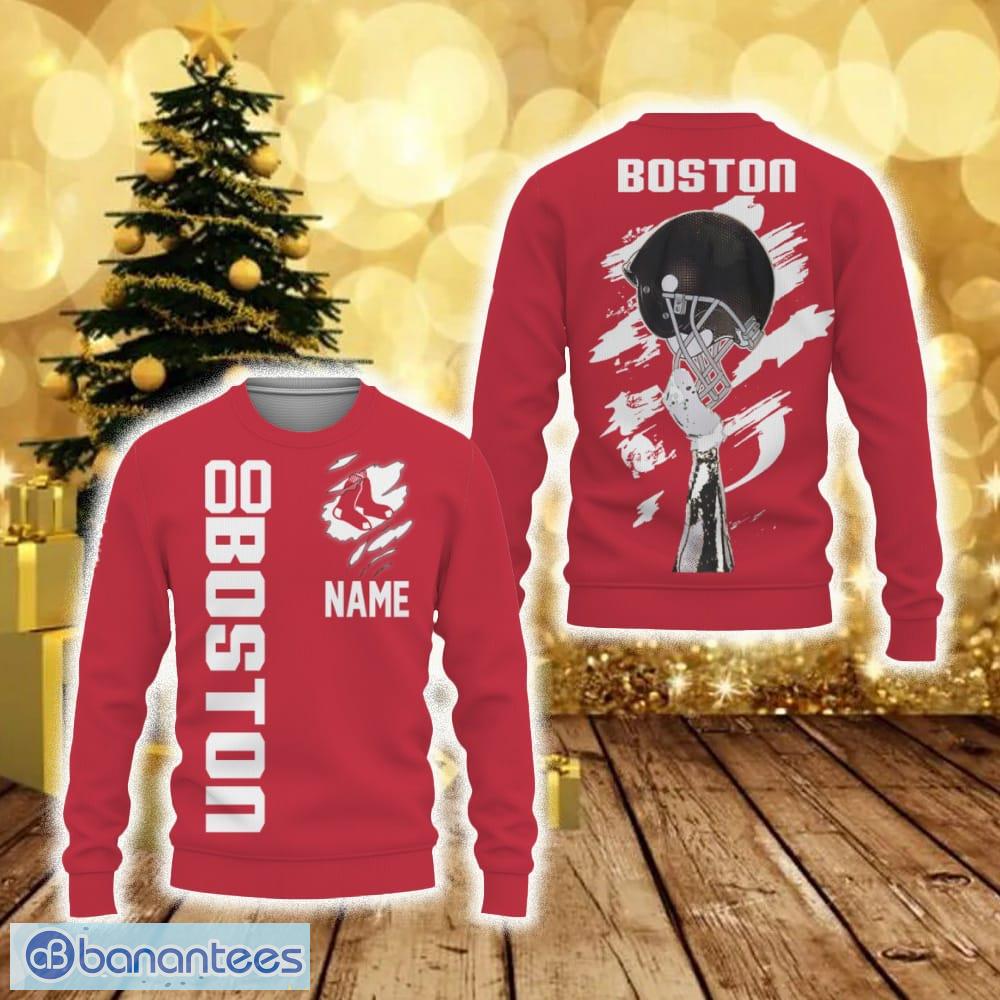 Boston Red Sox Football Team Logo Custom Name Personalized Ugly Christmas  Sweater Unisex Christmas Gift - Banantees