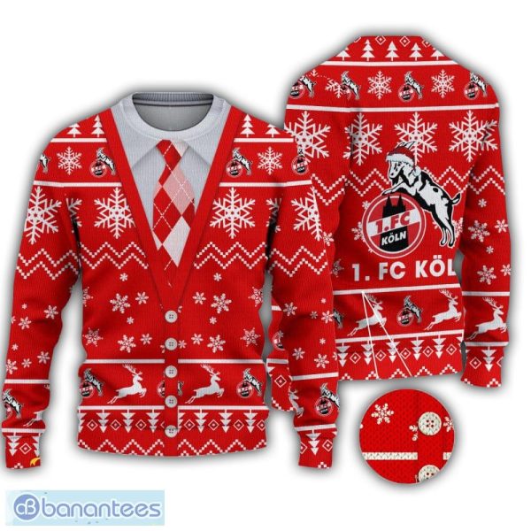 Bundesliga 1 FC Koln Vest Santa Hat Logo Ugly Christmas Sweater For Fans - Bundesliga 1 FC Koln Vest Santa Hat Logo Ugly Christmas Sweater For Fans