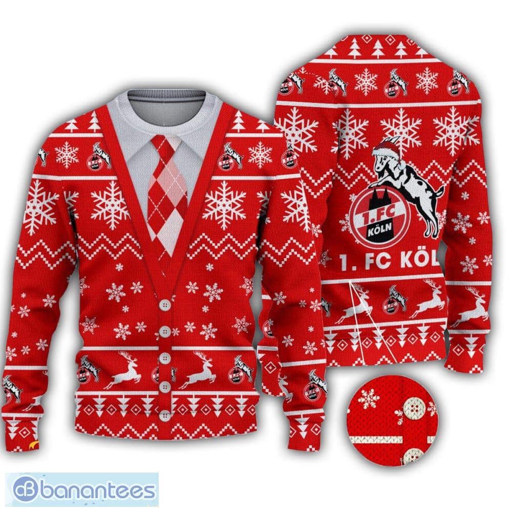 bundesliga 1 fc koln vest santa hat logo ugly christmas sweater for fans image Bundesliga 1 FC Koln Vest Santa Hat Logo Ugly Christmas Sweater For Fans - Bundesliga 1 FC Koln Vest Santa Hat Logo Ugly Christmas Sweater For Fans